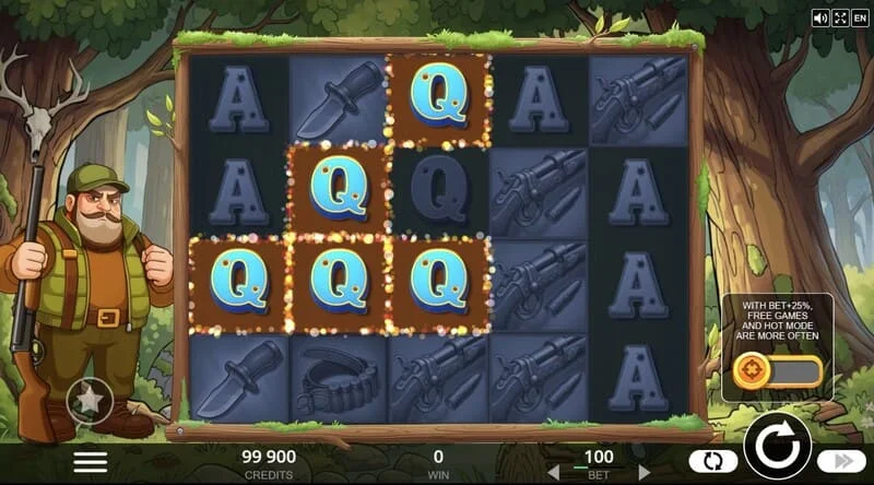 Hunt the Bucks - skrin permainan utama 5x4 dengan haiwan hutan dan simbol Coin