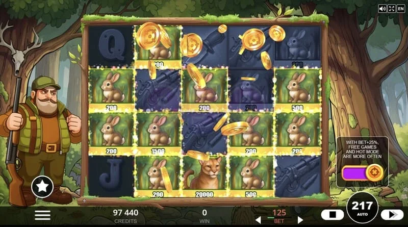 Hunt the Bucks - Hunter-Wild, Scatter dan simbol Animal Credit pada grid
